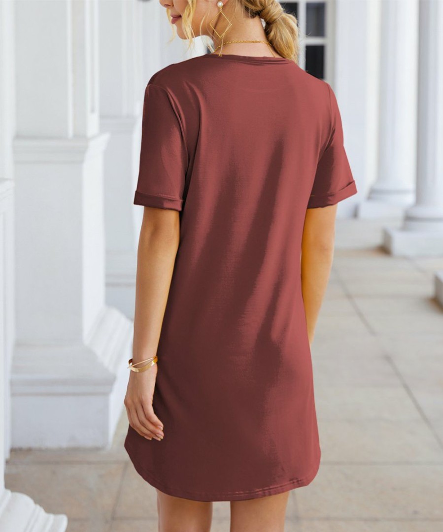 Womens Plus * | New Izuria Burgundy Abstract Face Short-Sleeve T-Shirt Dress Plus