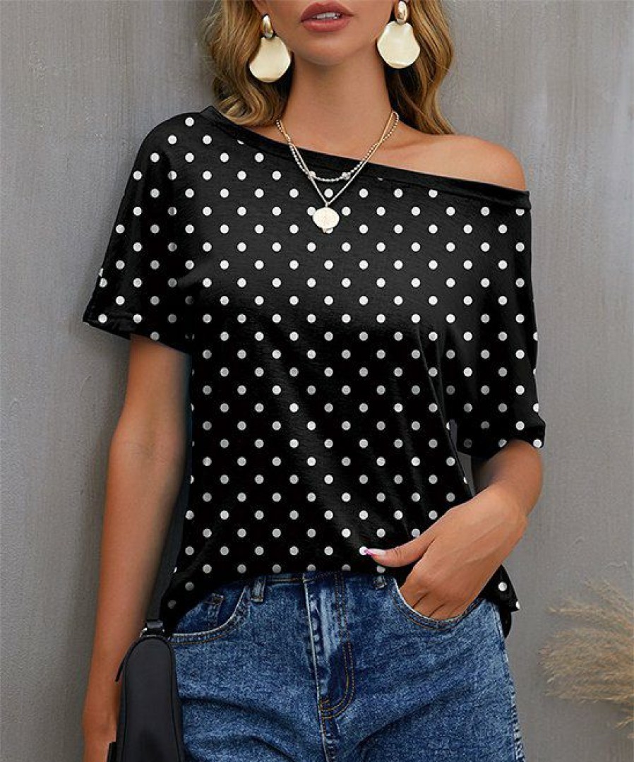 Other * | Top 10 Izuria Black & White Polka Dot Boatneck Tee Women