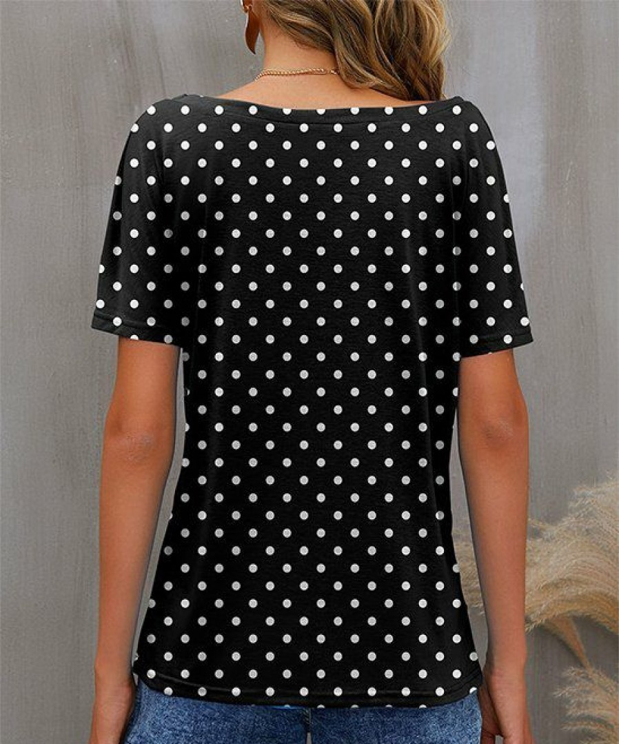 Other * | Top 10 Izuria Black & White Polka Dot Boatneck Tee Women