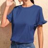 Womens Plus * | Cheap Izuria Blue Ruffle-Sleeve Crewneck Top Plus