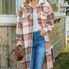 Women * | Best Pirce Izuria Pink & Cream Plaid Longline Pocket Shacket Plus