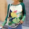 Womens Plus * | Coupon Izuria Peacock & Green Floral Contrast Sleeve Raglan Tee Women