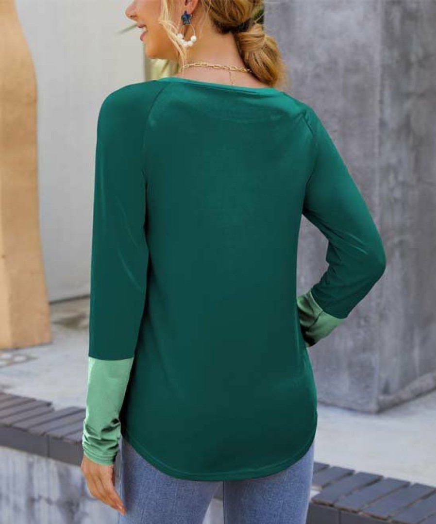 Womens Plus * | Coupon Izuria Peacock & Green Floral Contrast Sleeve Raglan Tee Women