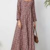 Womens Plus * | Best Reviews Of Izuria Mauve & Pink Floral Square Neck Empire-Waist Maxi Dress Women