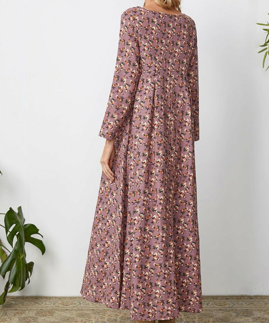 Womens Plus * | Best Reviews Of Izuria Mauve & Pink Floral Square Neck Empire-Waist Maxi Dress Women