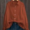 Women * | Top 10 Izuria Rust Ruffle-Hem Poet-Sleeve Button-Up Plus