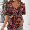 Womens Plus * | Cheap Izuria Purple & Orange Paisley Bell-Sleeve V-Neck Top Women