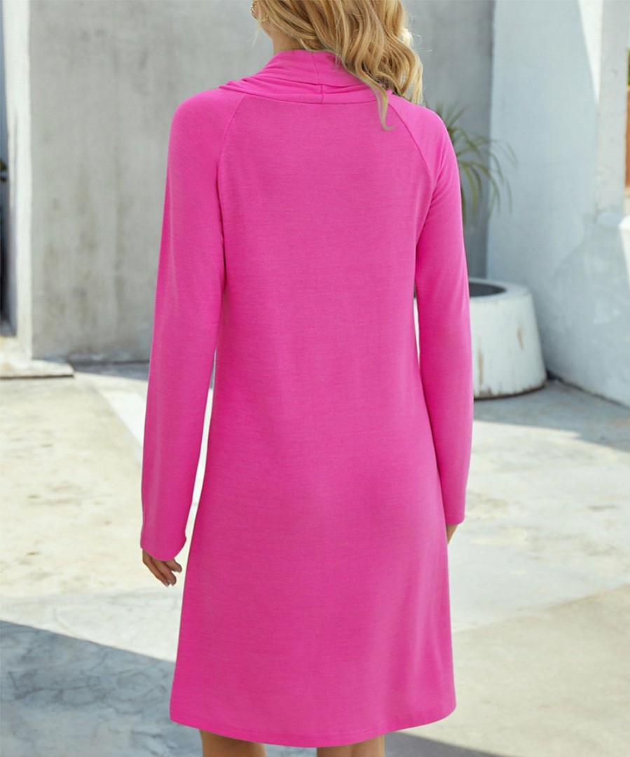 Women * | Buy Izuria Fuchsia Long-Sleeve Cowl-Neck Shift Dress Women