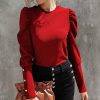 Women * | Best Reviews Of Izuria Red Button Mutton-Sleeve Crewneck Top Women