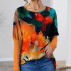 Womens Plus * | Wholesale Izuria Orange & Blue Abstract Waffle-Knit Balloon-Sleeve Tunic Women