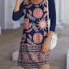 Womens Plus * | Coupon Izuria Navy & Pink Floral Three-Quarter Sleeve Shift Dress Women