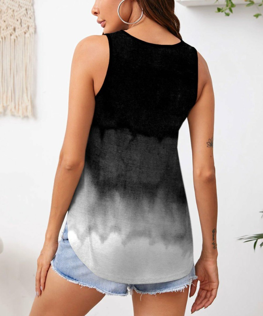 Women * | Top 10 Izuria Black & Gray Ombre Sleeveless Curved-Hem V-Neck Top Plus