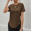 Womens Plus * | Outlet Izuria Coffe Button-Accent Curved-Hem Tee Women