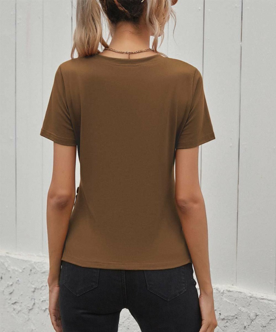 Womens Plus * | Outlet Izuria Coffe Button-Accent Curved-Hem Tee Women