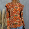 Women * | Promo Izuria Tangerine & Yellow Floral Ruffle Long-Sleeve Top Women