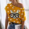 Womens Plus * | Promo Izuria Yellow & White Polka Dot Fox Short-Sleeve Boatneck Top Plus