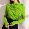 Womens Plus * | Best Deal Izuria Green Sun Moon Ruched-Front Long-Sleeve Top Women