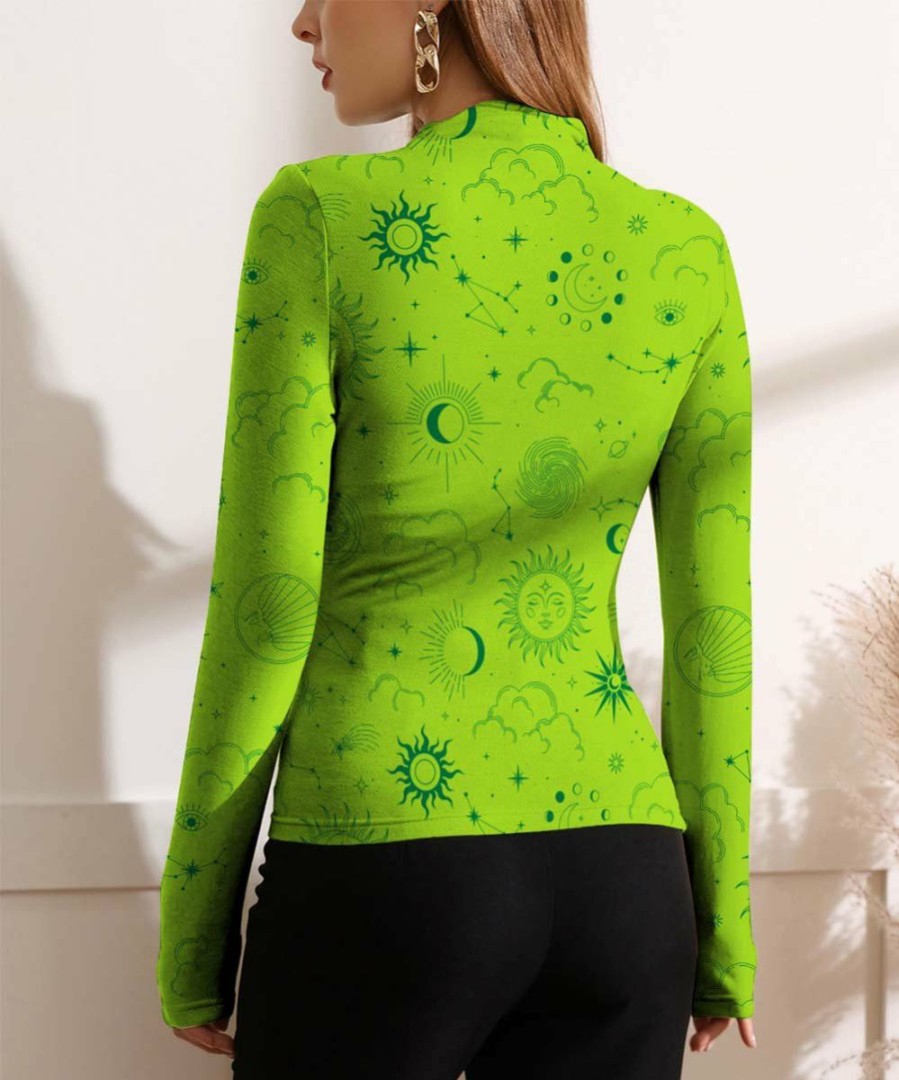 Womens Plus * | Best Deal Izuria Green Sun Moon Ruched-Front Long-Sleeve Top Women