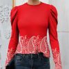 Womens Plus * | Top 10 Izuria Red & White Paisley Mutton-Sleeve Crewneck Top Women