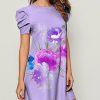 Womens Plus * | Coupon Izuria Lavender Floral Puff-Sleeve Shift Dress Plus