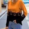 Womens Plus * | Flash Sale Izuria Orange & Black Pumpkin Raglan Contrast-Cuff Long-Sleeve Top Plus