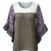 Womens Plus * | Deals Izuria Coffee & Purple Floral Color Block Ruffle-Trim Dolman Tunic Plus