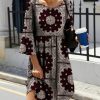 Women * | Wholesale Izuria Coffee & White Paisley Floral Bell-Sleeve Empire-Waist Dress Women