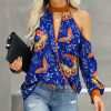 Womens Plus * | Hot Sale Izuria Blue & Orange Butterfly Cold-Shoulder Surplice Top Women