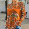 Women * | Top 10 Izuria Orange & Red Floral Long-Sleeve Crewneck Top Women & Plus