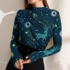 Women * | Best Deal Izuria Dark Blue Reindeer Moon Ruched-Front Long-Sleeve Top Women