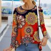 Womens Plus * | Deals Izuria Orange & Yellow Mandala High-Low Long-Sleeve Tunic Women