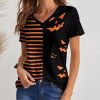 Other * | Flash Sale Izuria Black & Orange Stripe Bat Short-Sleeve V-Neck Top Plus