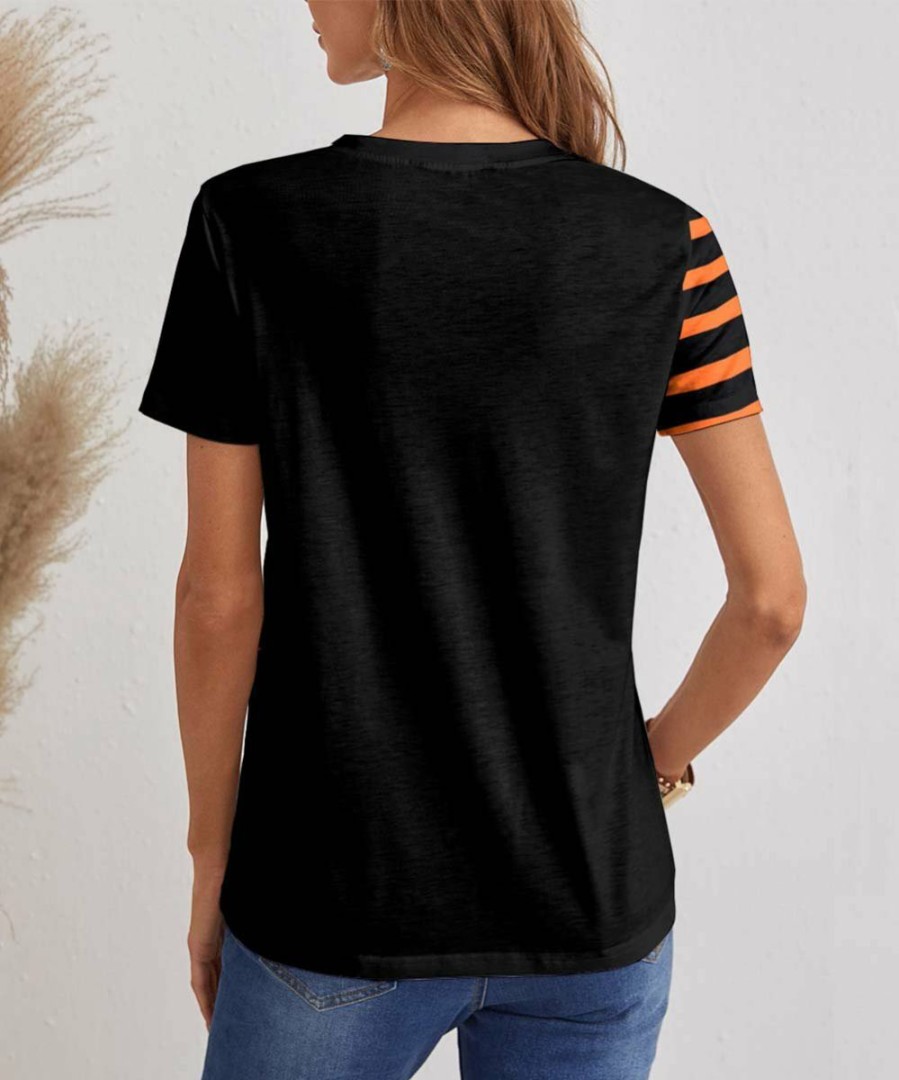 Other * | Flash Sale Izuria Black & Orange Stripe Bat Short-Sleeve V-Neck Top Plus