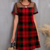 Women * | Cheapest Izuria Black & Red Plaid Sheer-Accent Shift Dress Plus