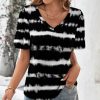 Womens Plus * | Outlet Izuria Black & White Tie-Dye Stripe Bell-Sleeve V-Neck Top Women