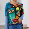 Women * | Hot Sale Izuria Light Blue & Blue Abstract Face Waffle-Knit Balloon-Sleeve Tunic Women