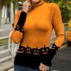 Womens Plus * | Hot Sale Izuria Orange & Black Pumpkin Long-Sleeve Turtleneck Women