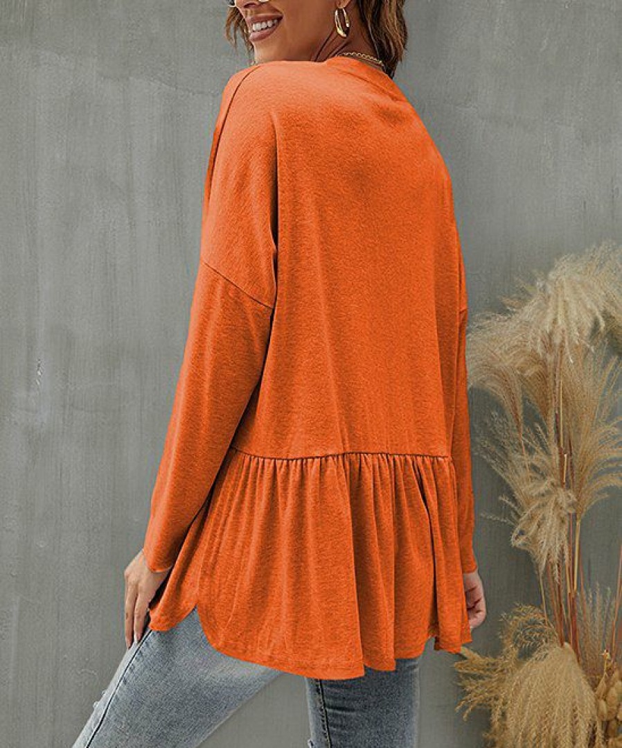 Women * | Best Sale Izuria Orange Ruffle-Hem Button-Up Cardigan Women