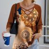 Womens Plus * | Deals Izuria Brown & Orange Mandala Crisscross V-Neck Tunic Women & Plus