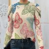 Womens Plus * | Best Pirce Izuria Apricot & Green Butterfly Crewneck Puff-Sleeve Top Plus