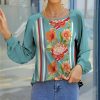 Womens Plus * | Flash Sale Izuria Aqua & Orange Floral Bishop-Sleeve Raglan Top Women