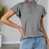 Womens Plus * | Deals Izuria Light Gray Mock Neck Flutter-Sleeve Top Plus