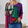 Women * | Coupon Izuria Fuchsia & Purple Abstract Face Balloon-Sleeve Waffle-Knit Tunic Women