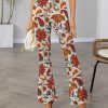 Womens Plus * | Wholesale Izuria Beige & Orange Paisley High-Waist Flare Pants Women