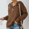 Women * | Cheap Izuria Brown Waffle-Knit Hooded Button-Front Sweater Women