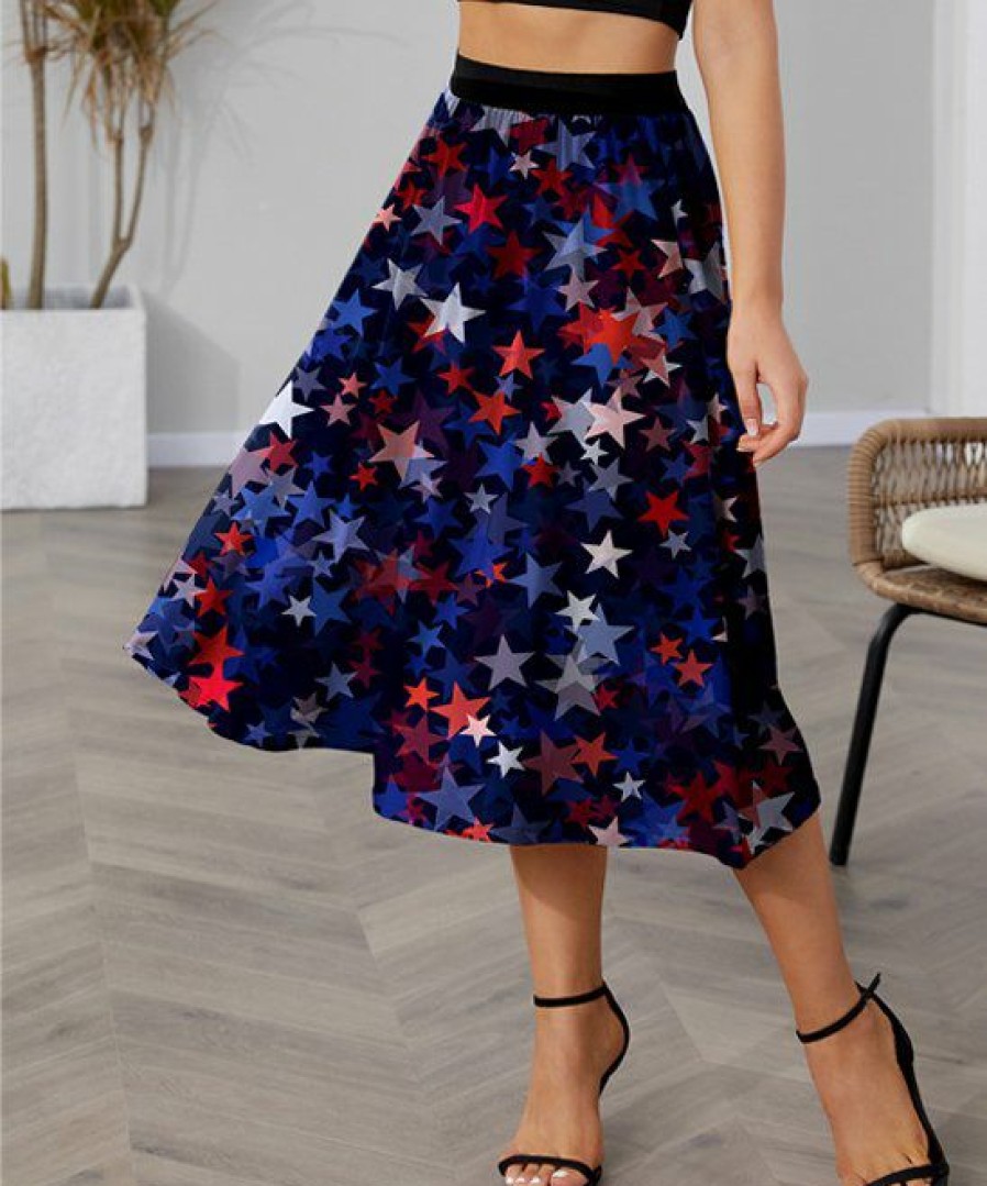 Women * | Discount Izuria Blue & Red Star Elastic-Waist A-Line Skirt Women