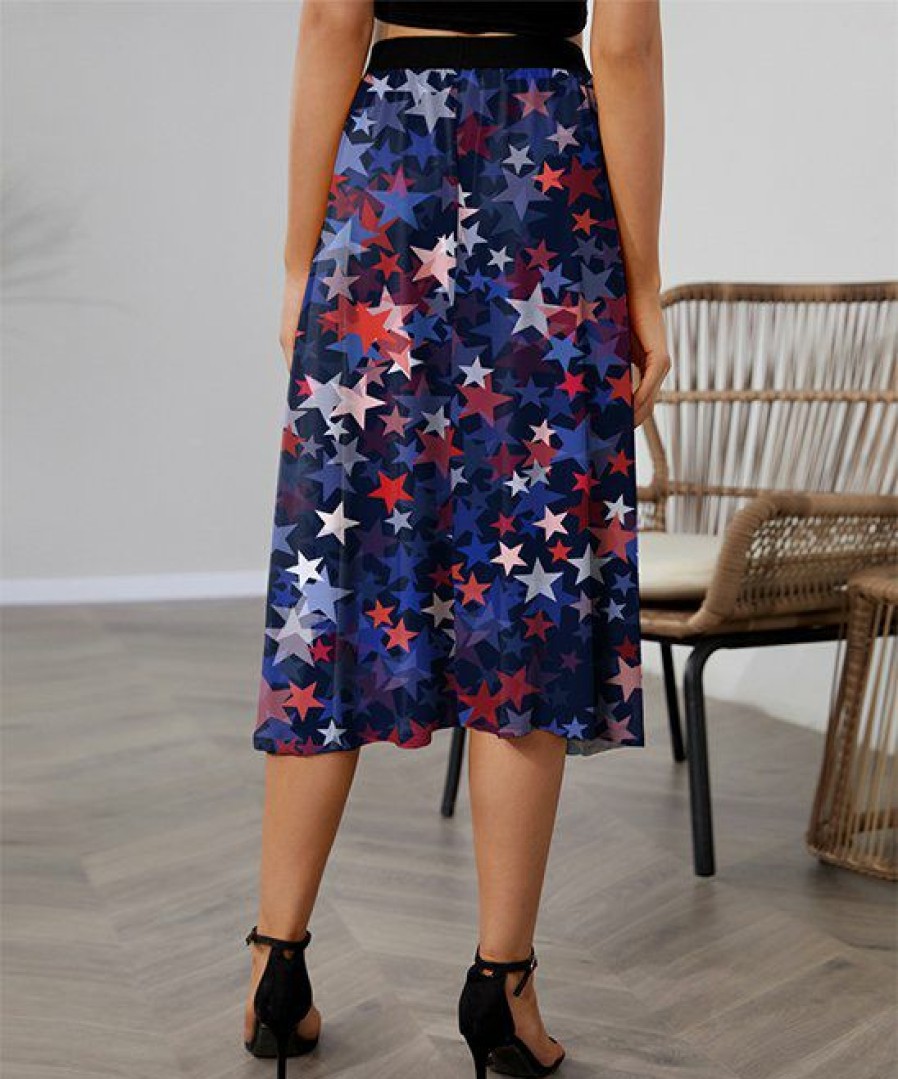 Women * | Discount Izuria Blue & Red Star Elastic-Waist A-Line Skirt Women